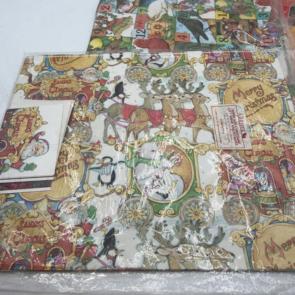 NOS Sheets Vintage Flat Vintage Christmas Gift Wrap + Cards Current Co. 1982